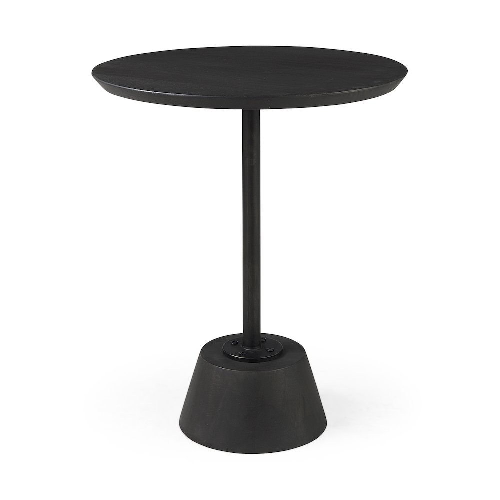 Maxwell 20" Round Dark Brown Wood Black Metal Pedestal Side Table. Picture 1