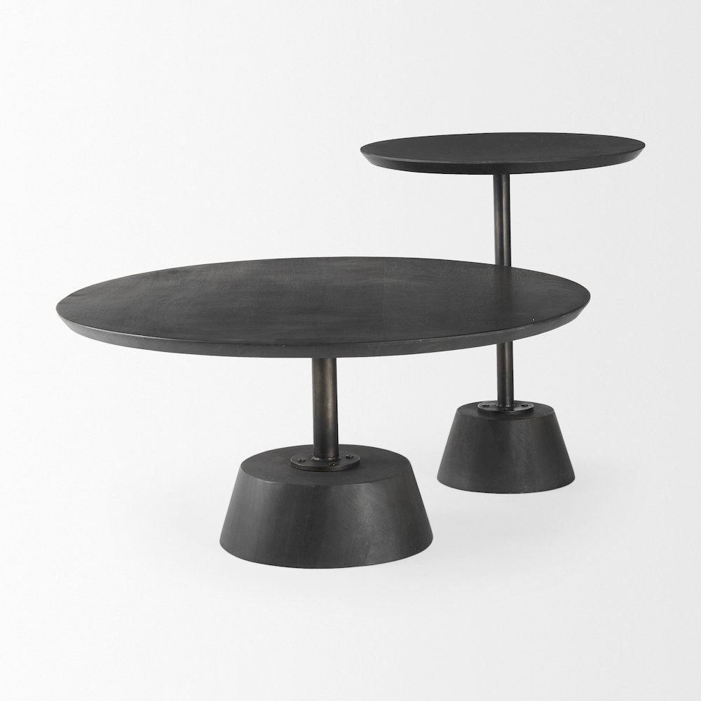 Maxwell 20" Round Dark Brown Wood Black Metal Pedestal Side Table. Picture 13