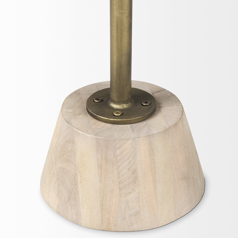Maxwell 20" Round Light Brown Wood Gold Metal Pedestal Side Table. Picture 2