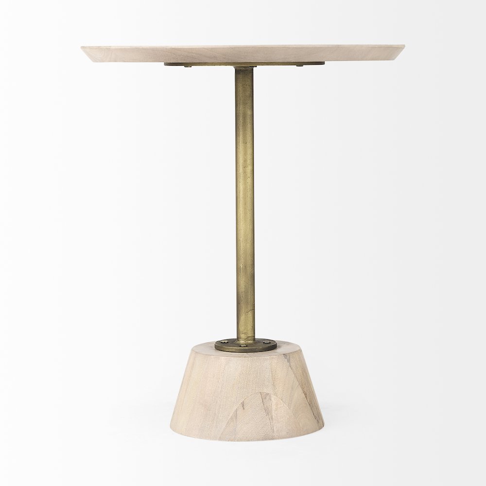 Maxwell 20" Round Light Brown Wood Gold Metal Pedestal Side Table. Picture 7