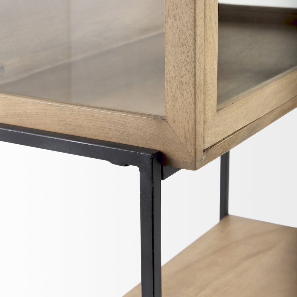 36L X 18W X 63H Light Brown Wood Black Metal Base Display Cabinet. Picture 4
