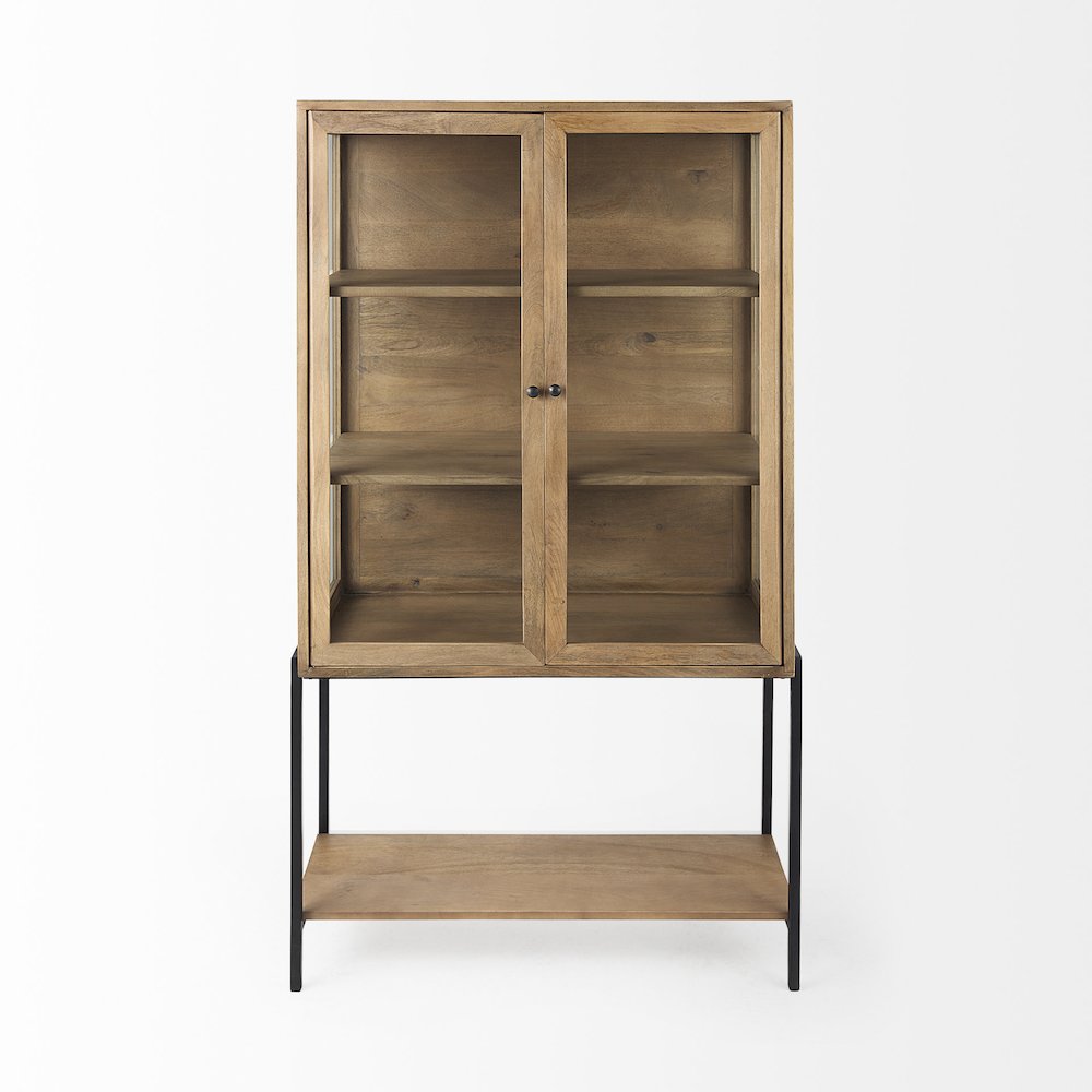 36L X 18W X 63H Light Brown Wood Black Metal Base Display Cabinet. Picture 10