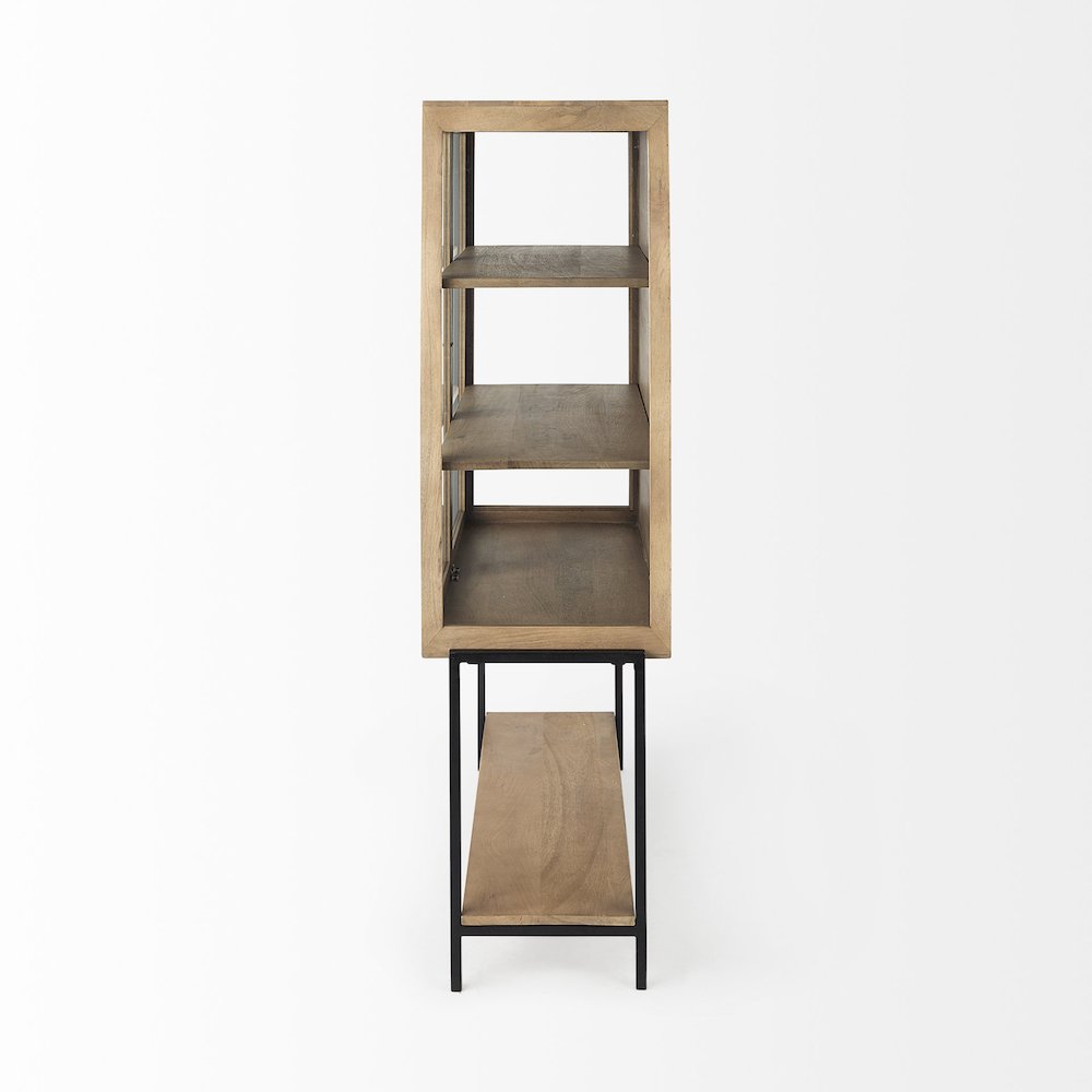 36L X 18W X 63H Light Brown Wood Black Metal Base Display Cabinet. Picture 11
