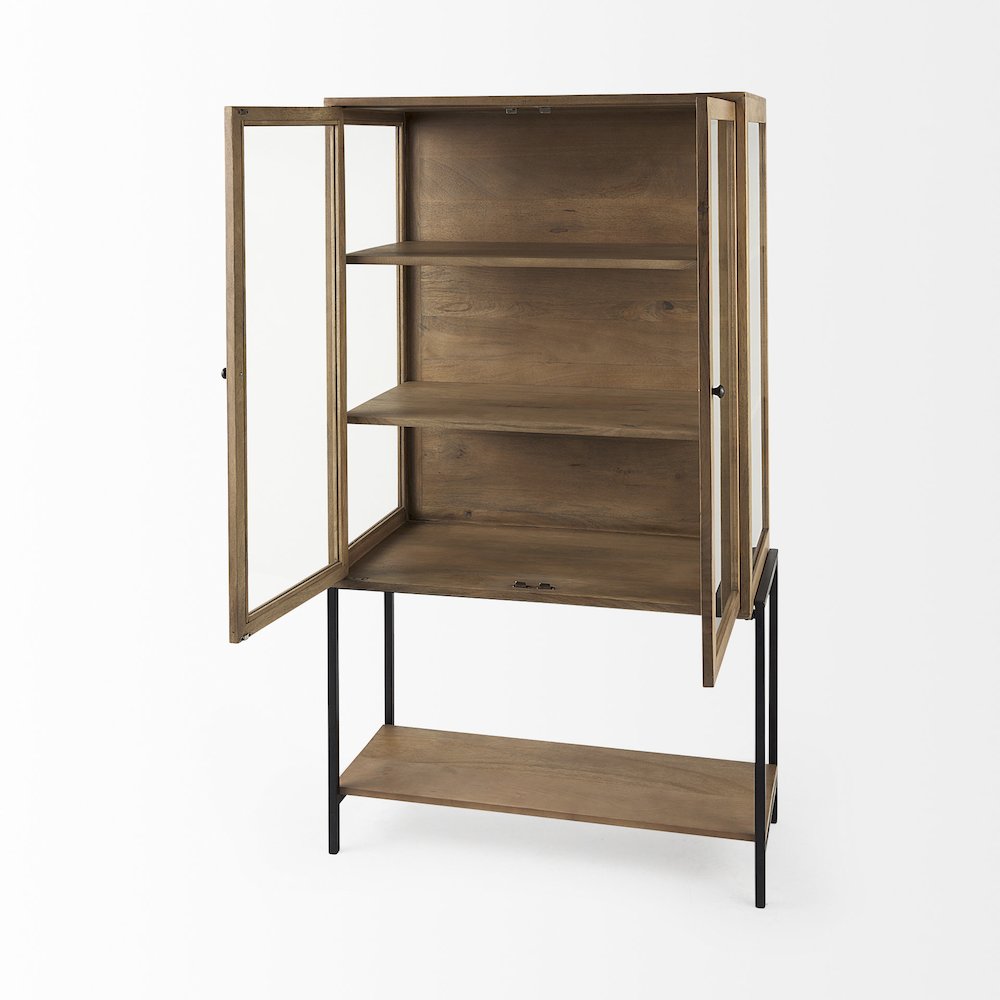 36L X 18W X 63H Light Brown Wood Black Metal Base Display Cabinet. Picture 12