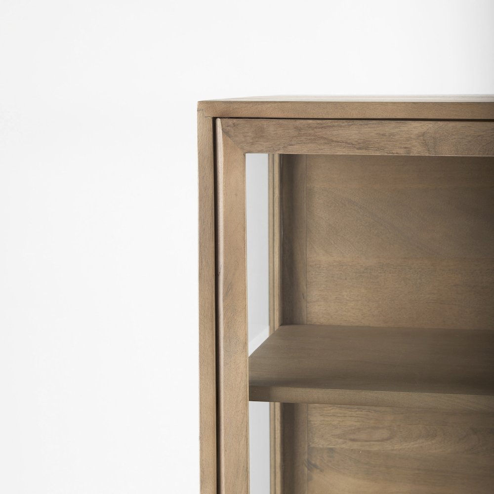 36L X 18W X 63H Light Brown Wood Black Metal Base Display Cabinet. Picture 13