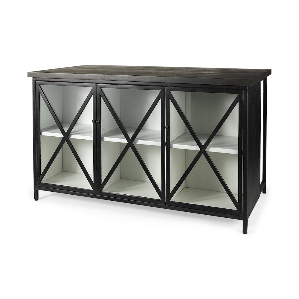 Dimitra 62.0L x 32.0W x 36.0H Dark IronGlass Doors Kitchen Island. Picture 1