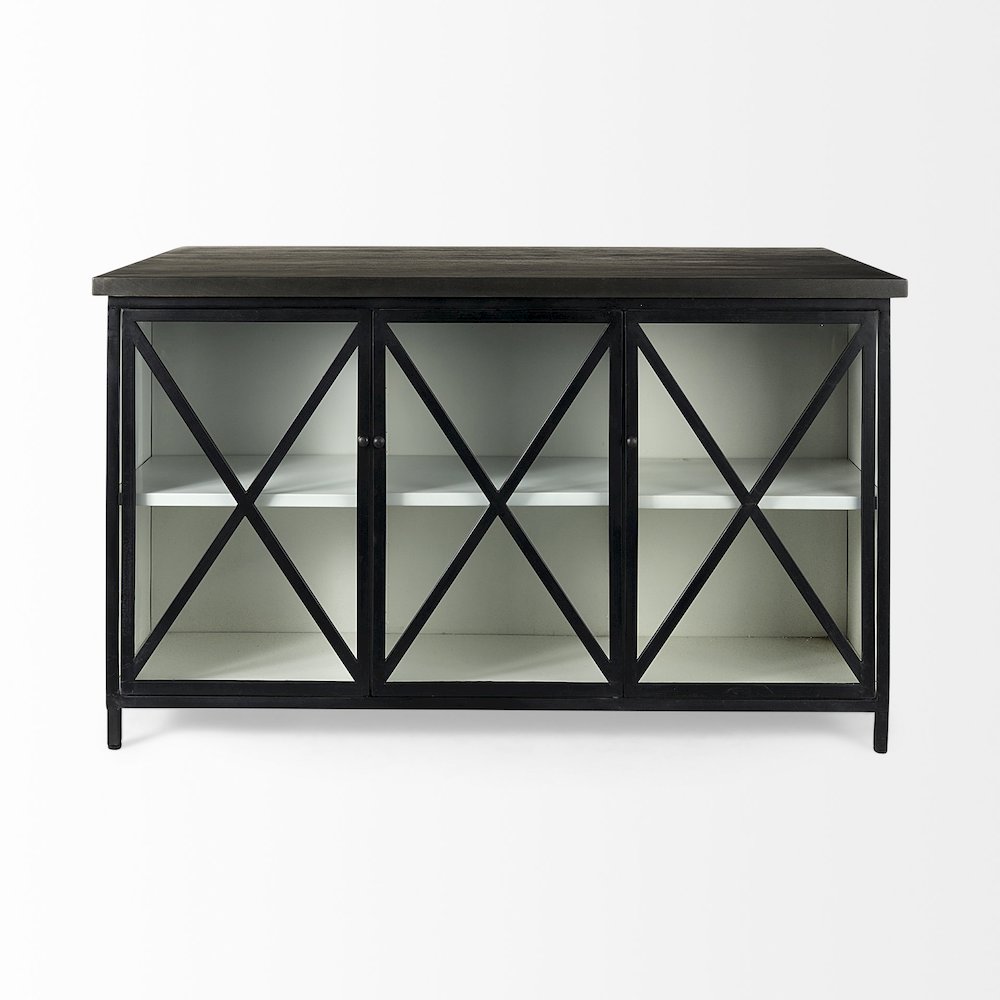 Dimitra 62.0L x 32.0W x 36.0H Dark IronGlass Doors Kitchen Island. Picture 10