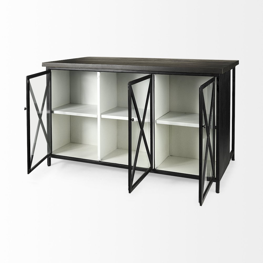 Dimitra 62.0L x 32.0W x 36.0H Dark IronGlass Doors Kitchen Island. Picture 14