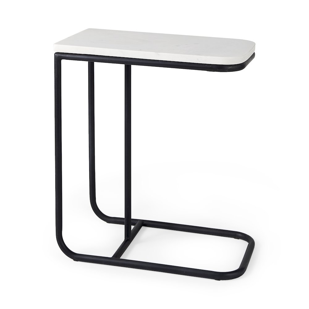Kyra White Marble TopBlack Iron Frame C-Shaped End and Side Table. Picture 1
