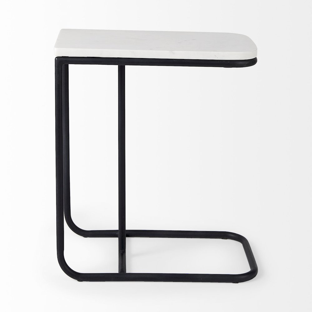 Kyra White Marble TopBlack Iron Frame C-Shaped End and Side Table. Picture 5