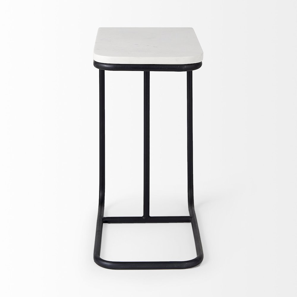 Kyra White Marble TopBlack Iron Frame C-Shaped End and Side Table. Picture 6