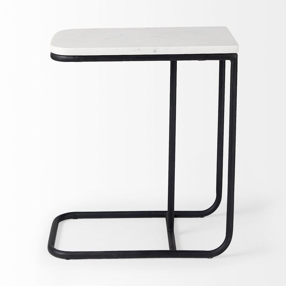 Kyra White Marble TopBlack Iron Frame C-Shaped End and Side Table. Picture 7