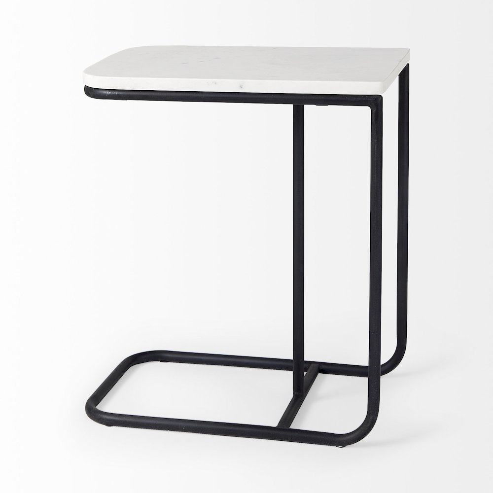 Kyra White Marble TopBlack Iron Frame C-Shaped End and Side Table. Picture 8