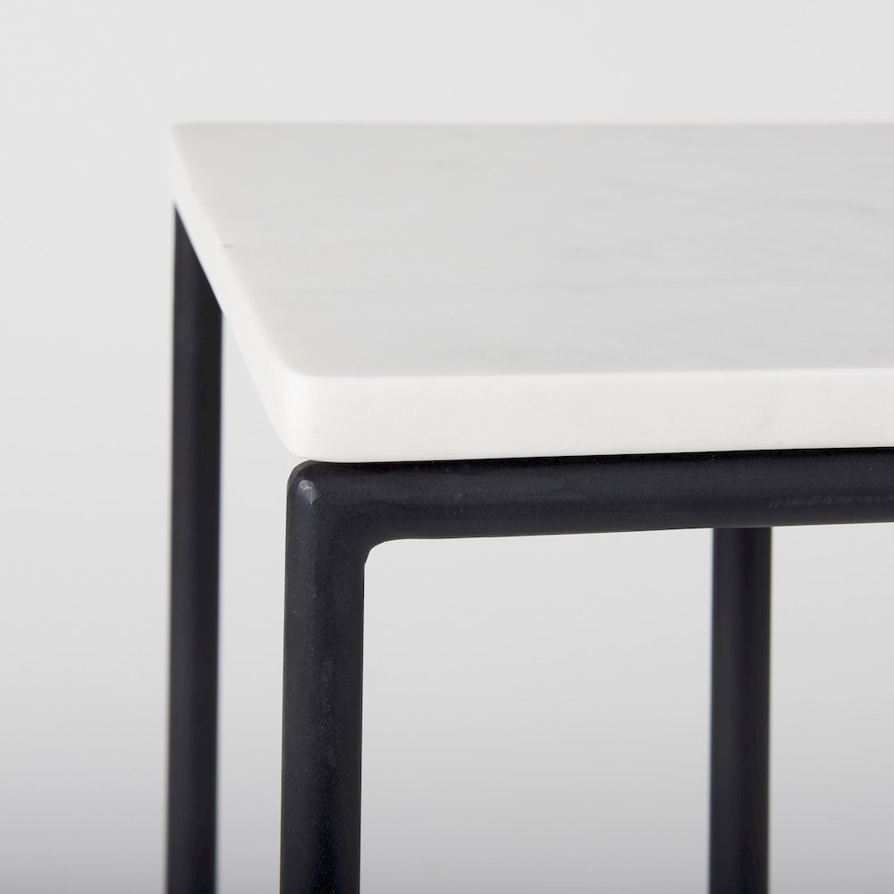 Kyra White Marble TopBlack Iron Frame C-Shaped End and Side Table. Picture 10