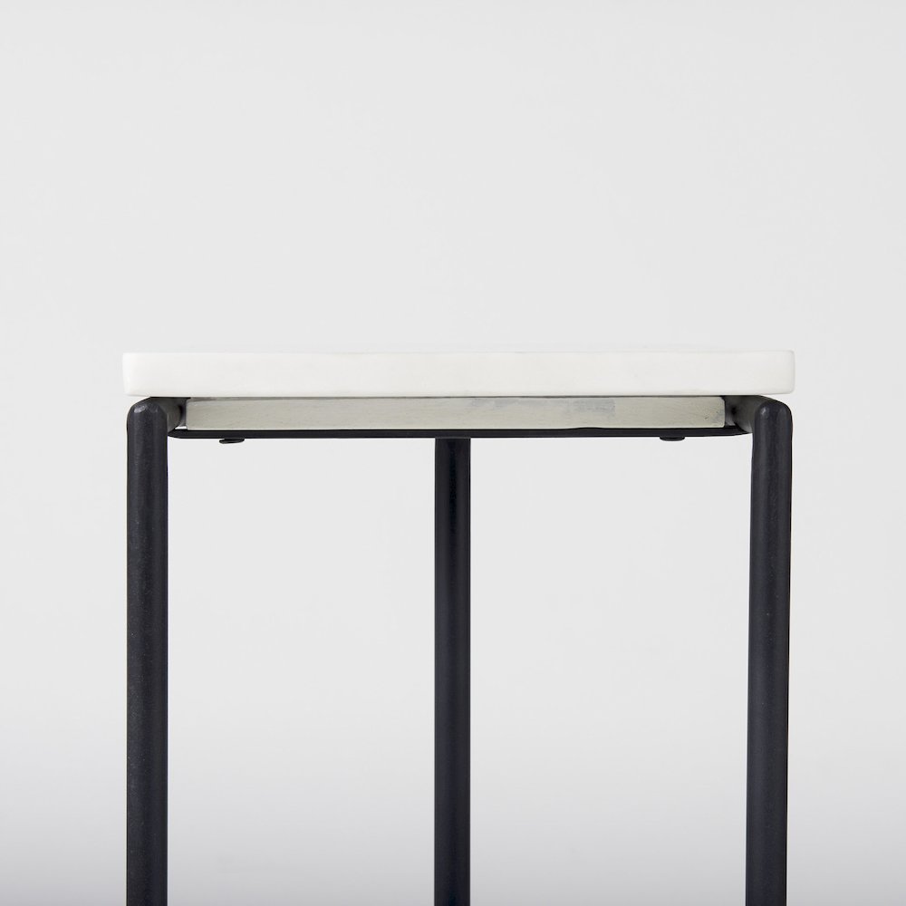 Kyra White Marble TopBlack Iron Frame C-Shaped End and Side Table. Picture 11