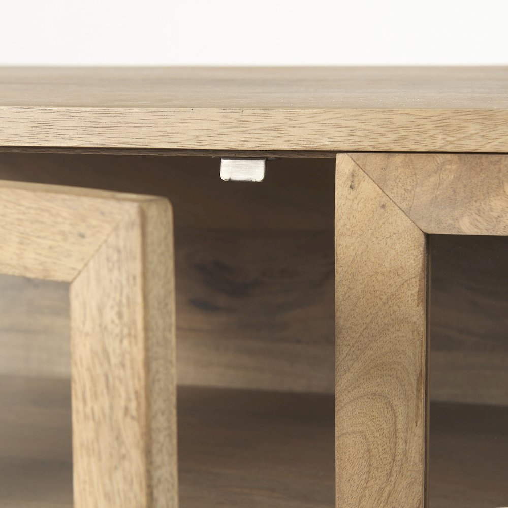 Light Brown Wood, Black Metal Base 4 Glass Cabinet Doors Sideboard. Picture 3