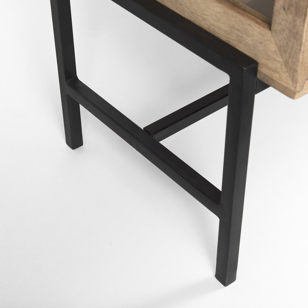 Light Brown Wood, Black Metal Base 4 Glass Cabinet Doors Sideboard. Picture 4
