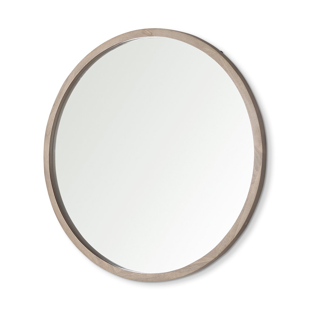 Gambit 46" Round Light Brown Wood Frame Wall Mirror. Picture 1