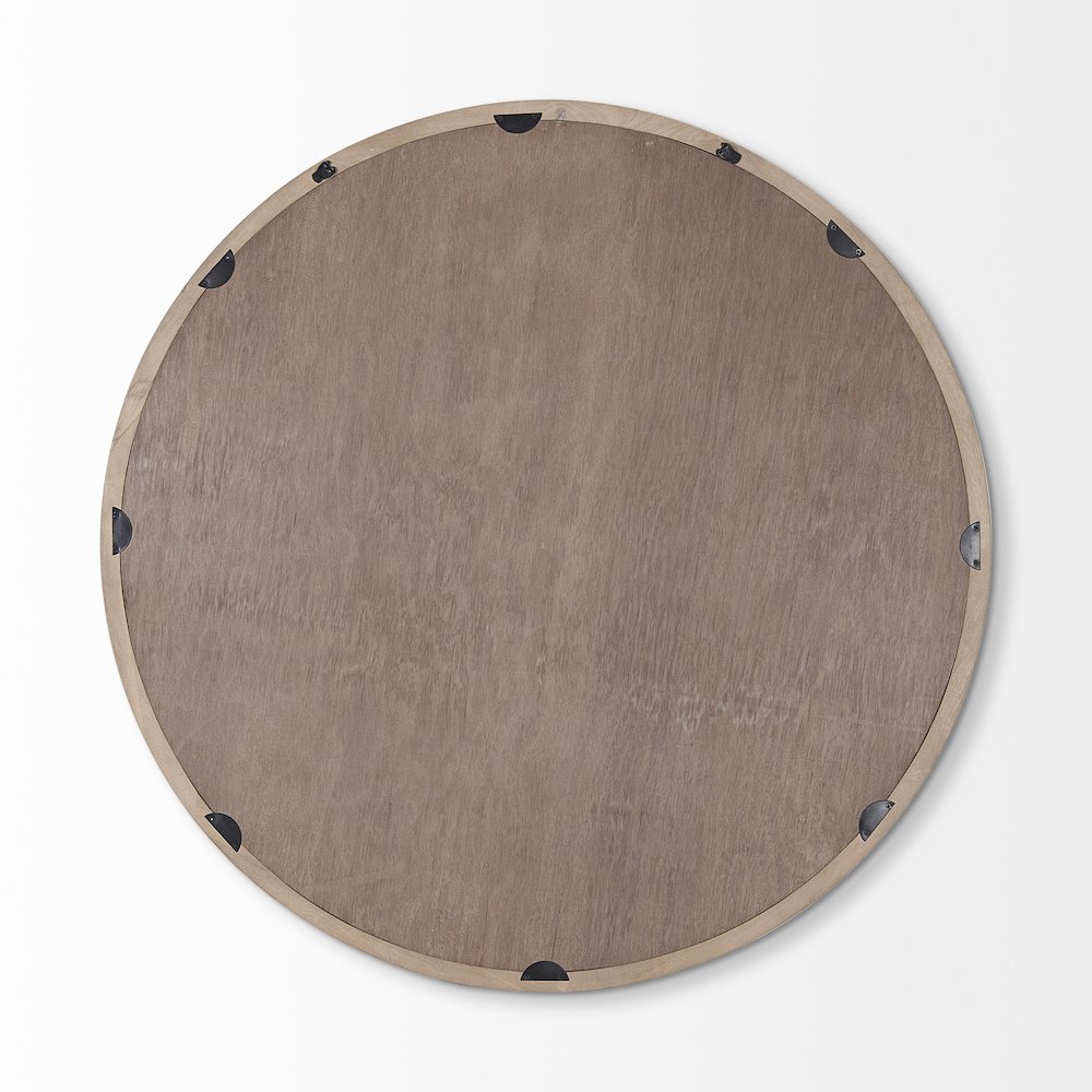 Gambit 46" Round Light Brown Wood Frame Wall Mirror. Picture 3