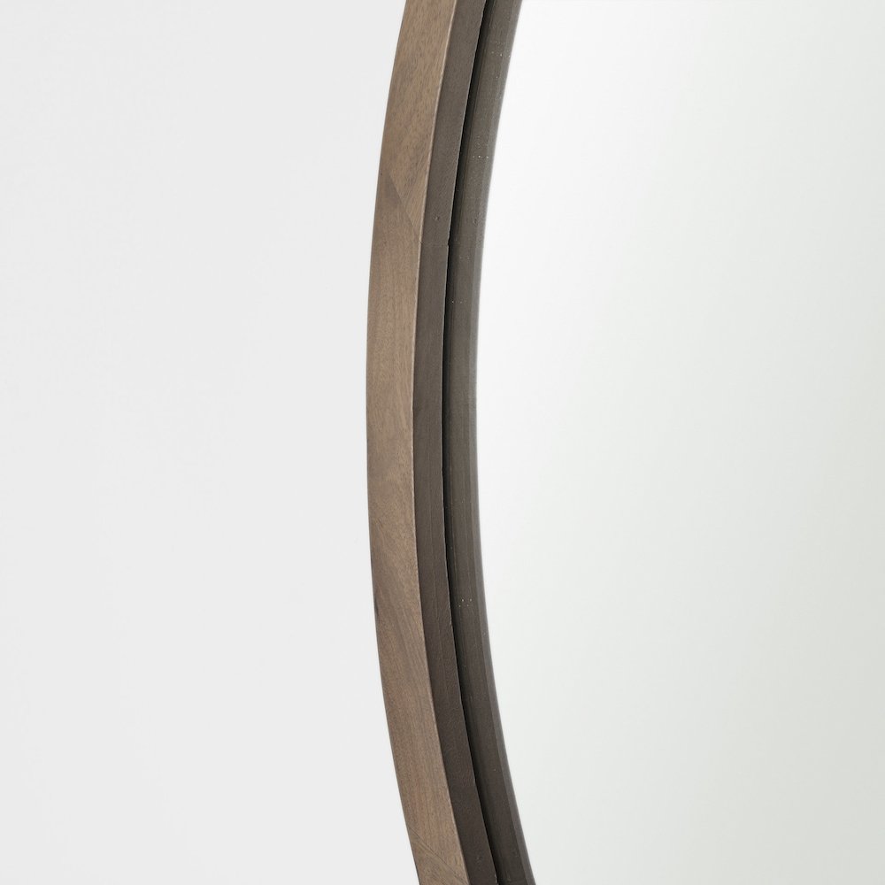 Gambit 46" Round Light Brown Wood Frame Wall Mirror. Picture 4