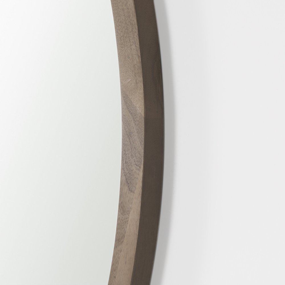 Gambit 46" Round Light Brown Wood Frame Wall Mirror. Picture 5