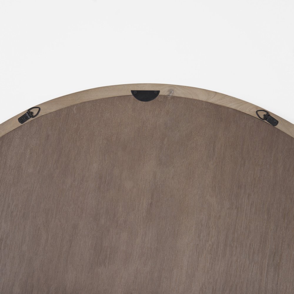 Gambit 46" Round Light Brown Wood Frame Wall Mirror. Picture 6