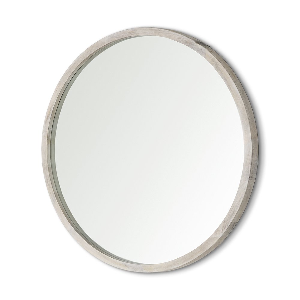 Gambit 46" Round White Wash Wood Frame Wall Mirror. Picture 1