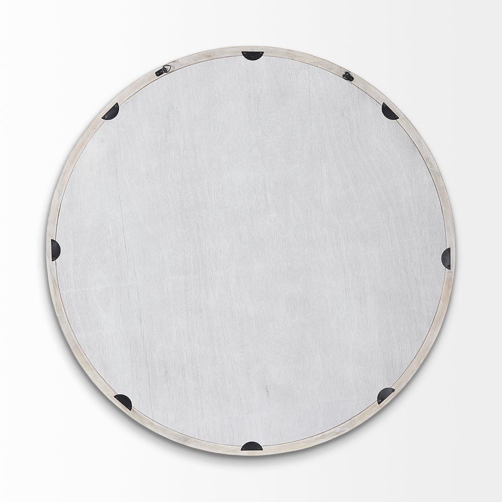 Gambit 46" Round White Wash Wood Frame Wall Mirror. Picture 5