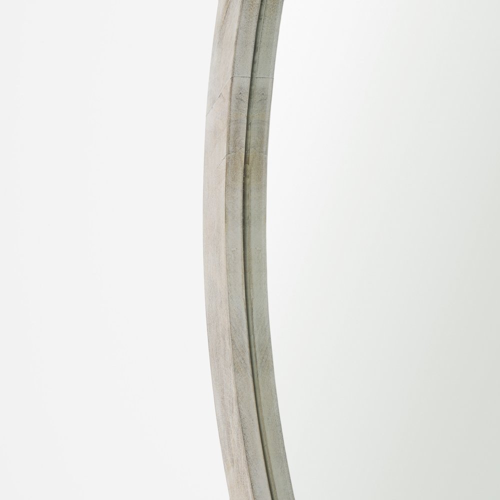 Gambit 46" Round White Wash Wood Frame Wall Mirror. Picture 6