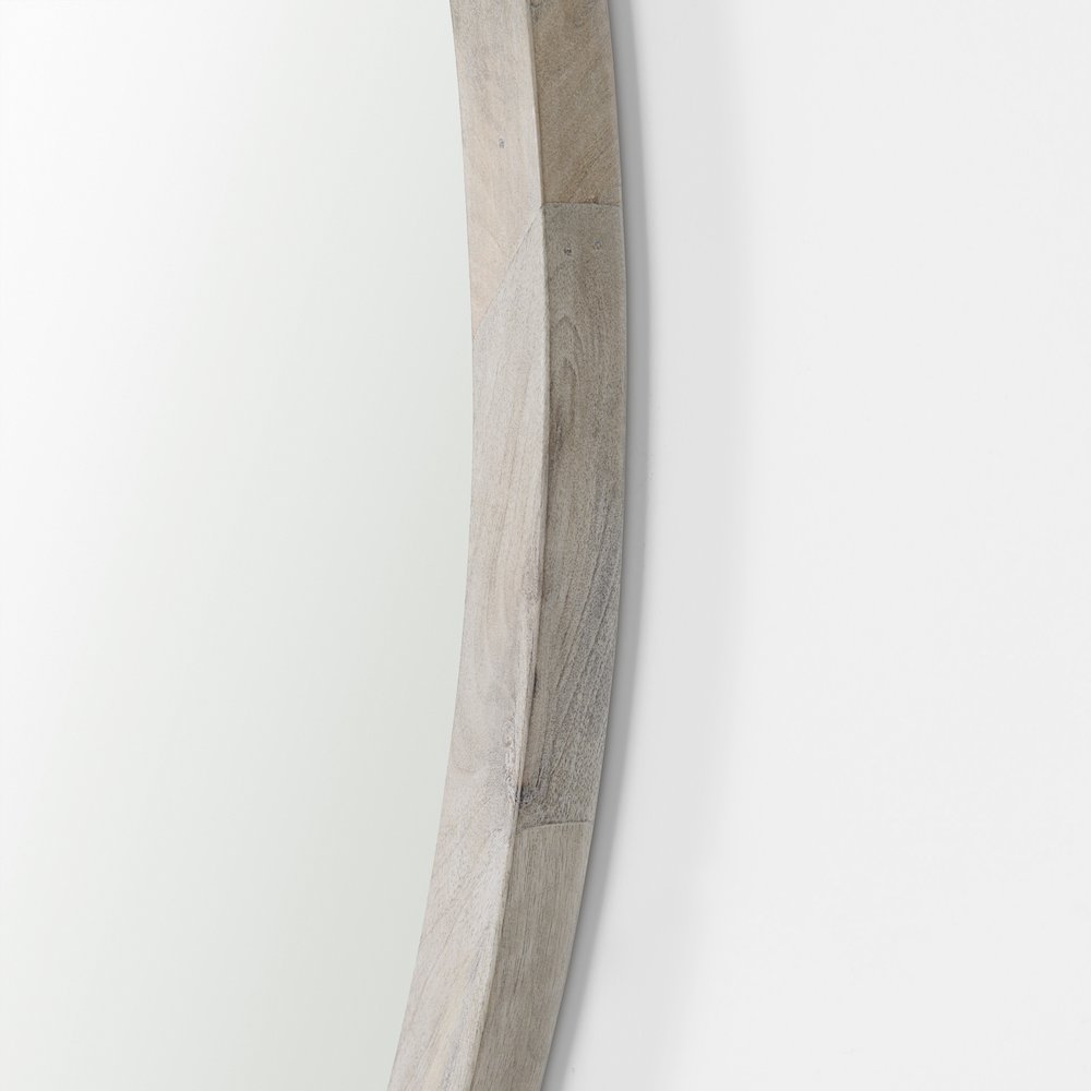 Gambit 46" Round White Wash Wood Frame Wall Mirror. Picture 7