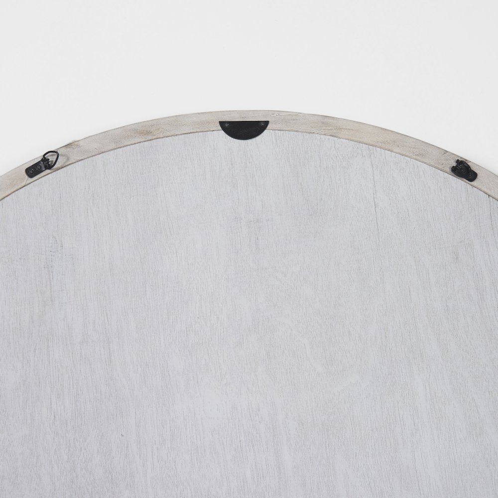 Gambit 46" Round White Wash Wood Frame Wall Mirror. Picture 8