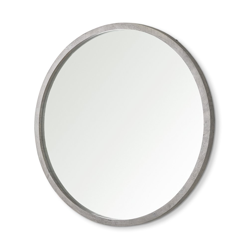 Gambit 46" Round Gray Wash Wood Frame Wall Mirror. Picture 1