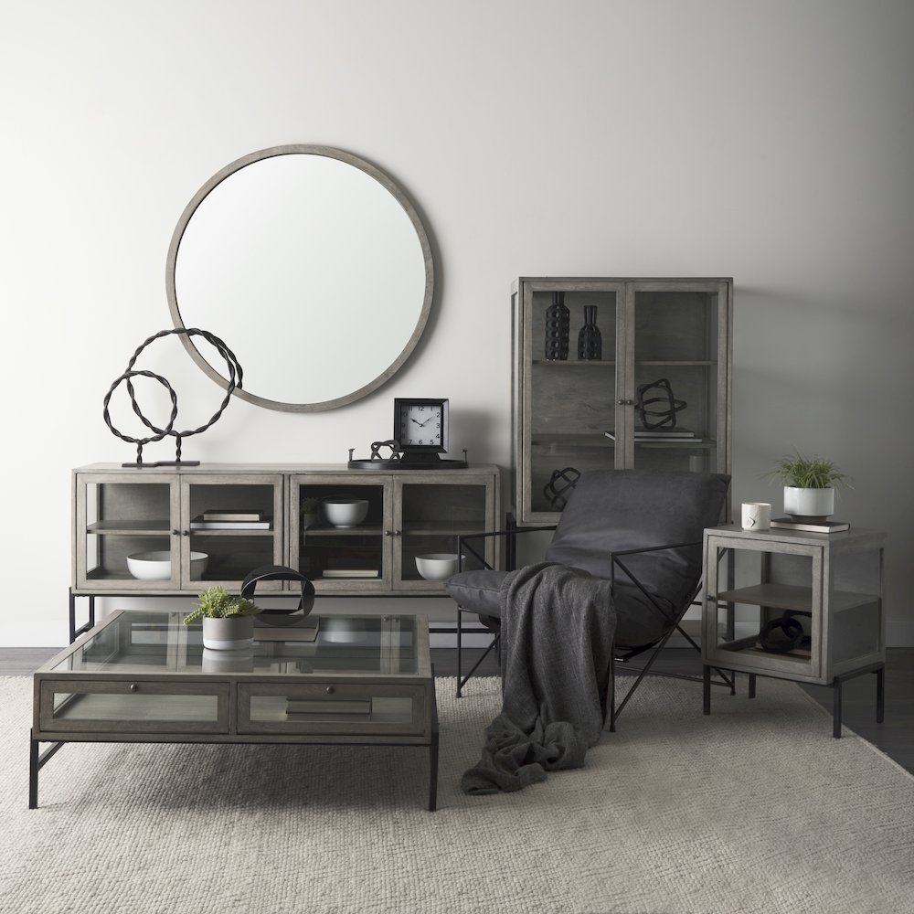 Gambit 46" Round Gray Wash Wood Frame Wall Mirror. Picture 2
