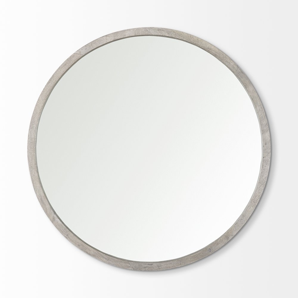 Gambit 46" Round Gray Wash Wood Frame Wall Mirror. Picture 4
