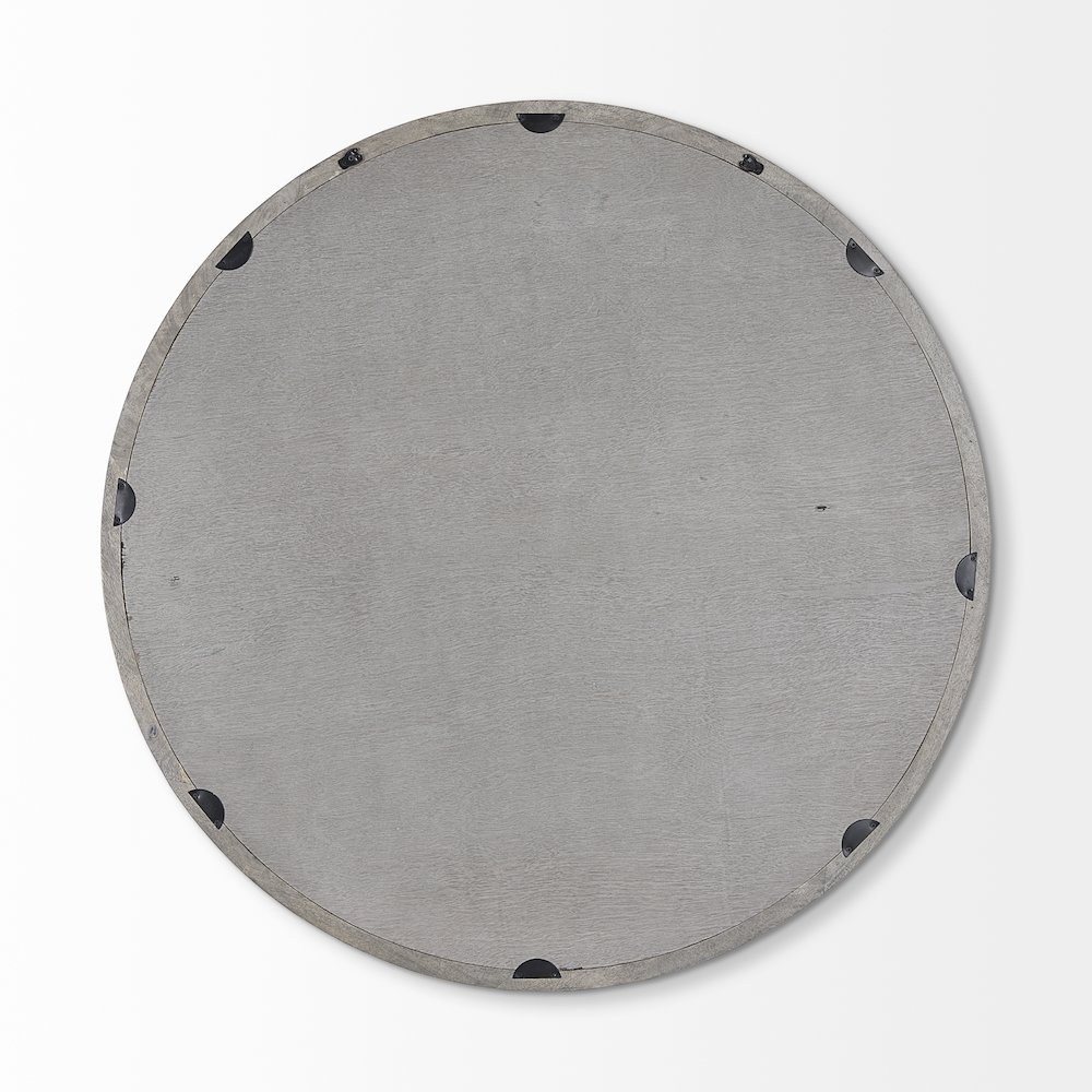 Gambit 46" Round Gray Wash Wood Frame Wall Mirror. Picture 5