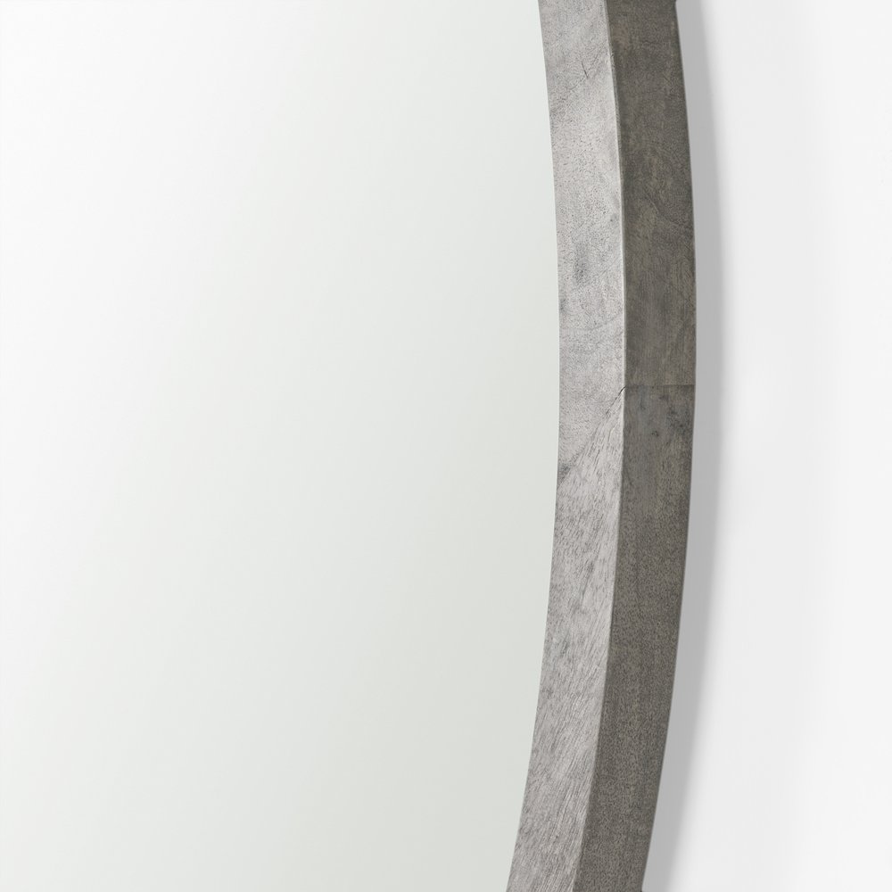Gambit 46" Round Gray Wash Wood Frame Wall Mirror. Picture 7