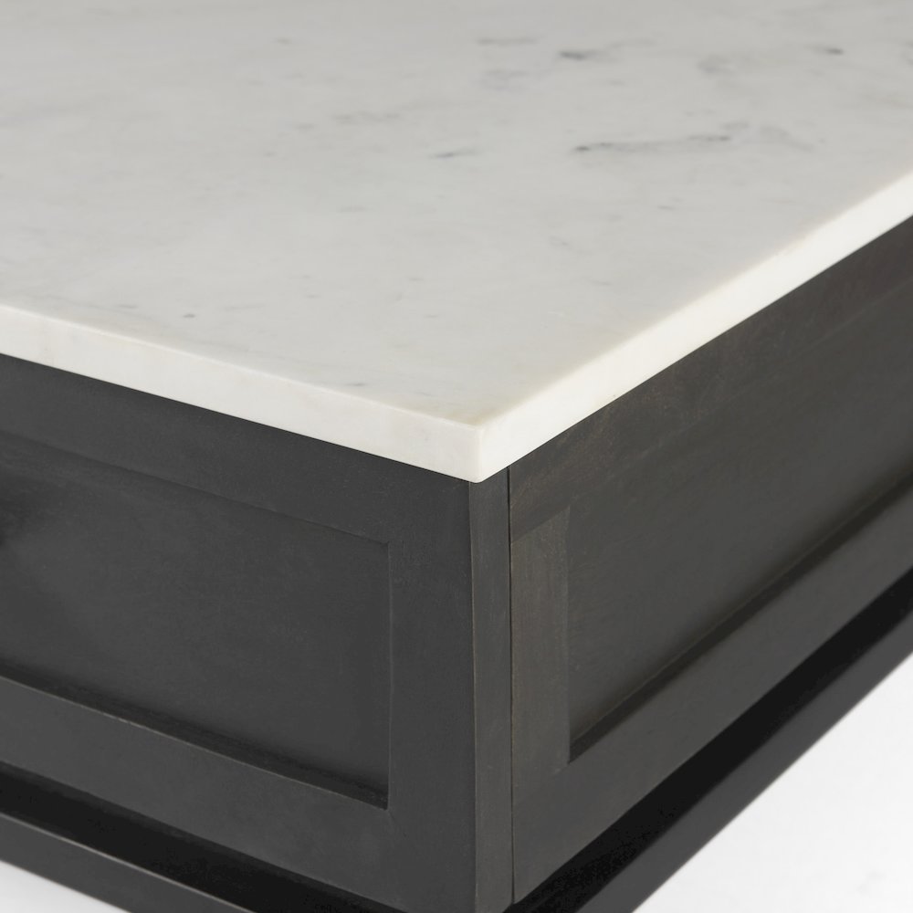 Black-Brown Wood White Marble Top And Black Metal Base 1 Drawer Side Table. Picture 2