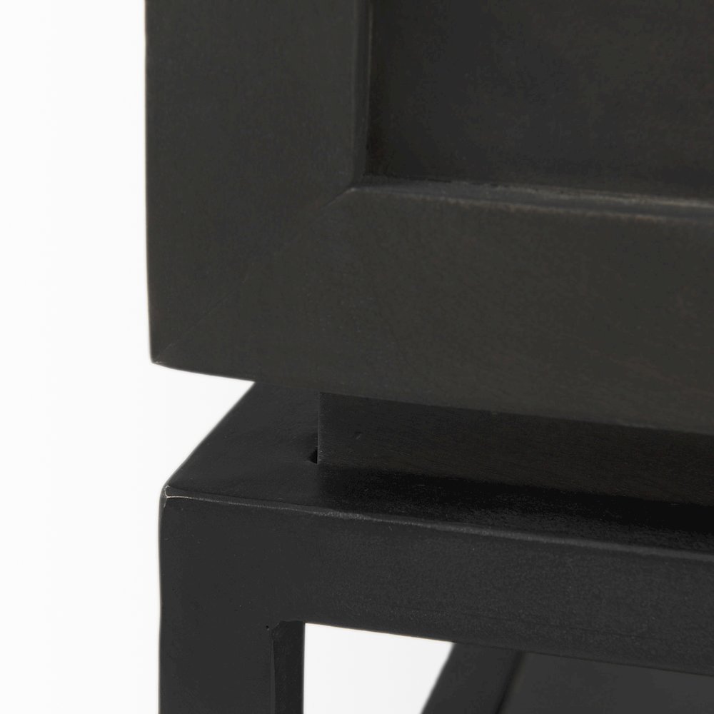 Black-Brown Wood White Marble Top And Black Metal Base 1 Drawer Side Table. Picture 4