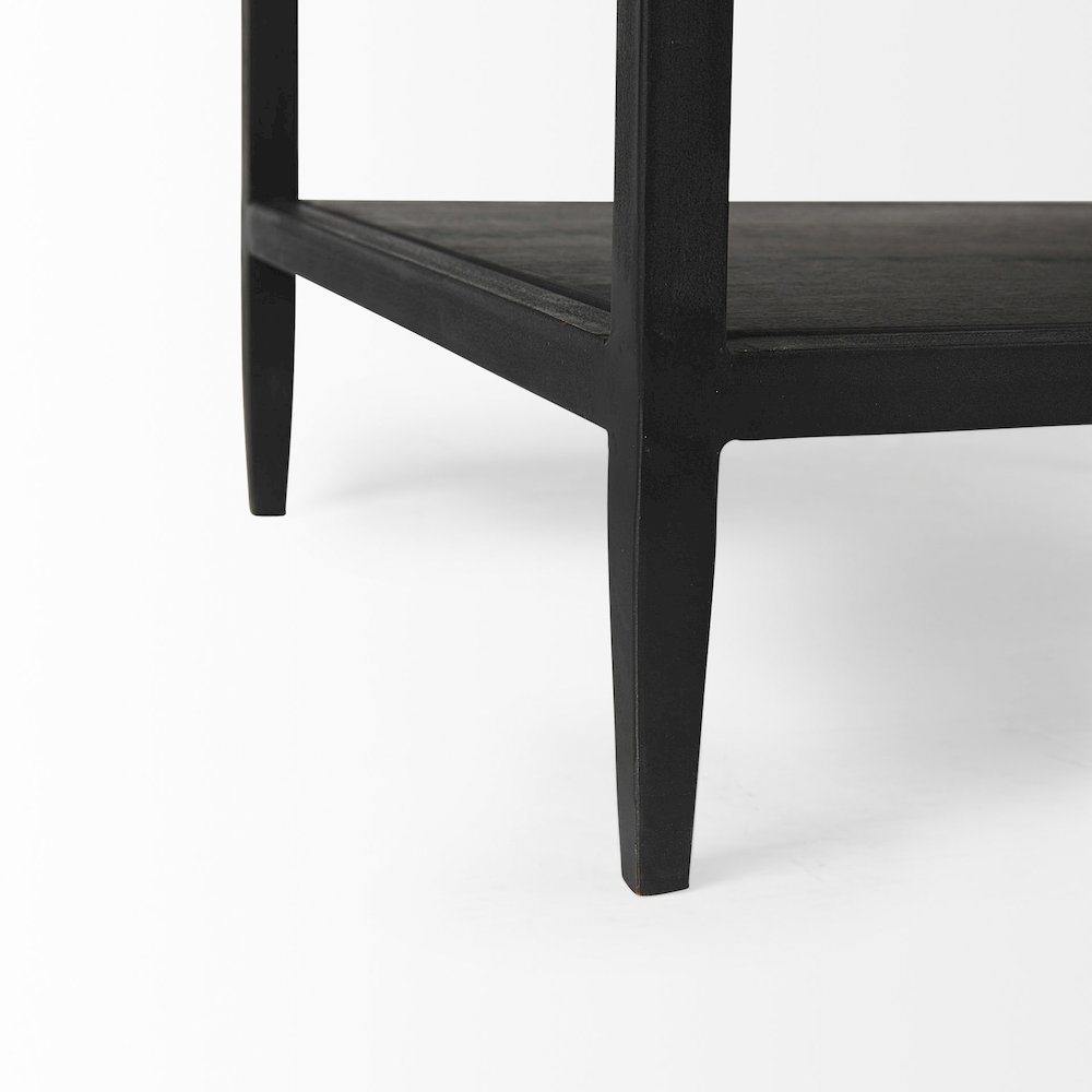 Black-Brown Wood White Marble Top And Black Metal Base 1 Drawer Side Table. Picture 6