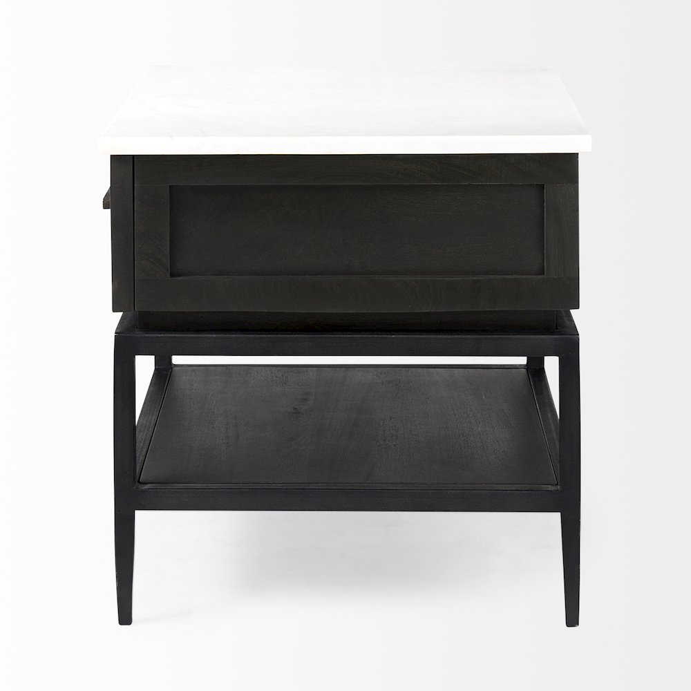 Black-Brown Wood White Marble Top And Black Metal Base 1 Drawer Side Table. Picture 10