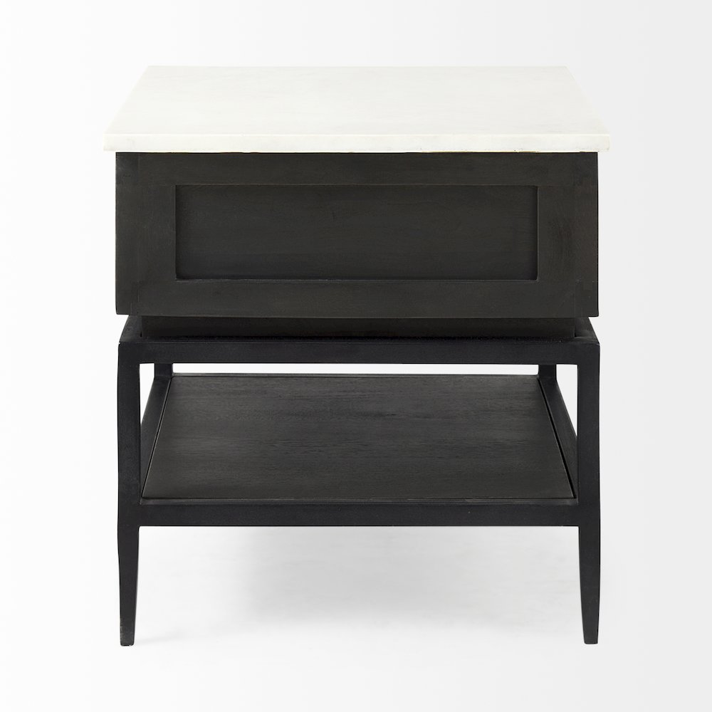 Black-Brown Wood White Marble Top And Black Metal Base 1 Drawer Side Table. Picture 11