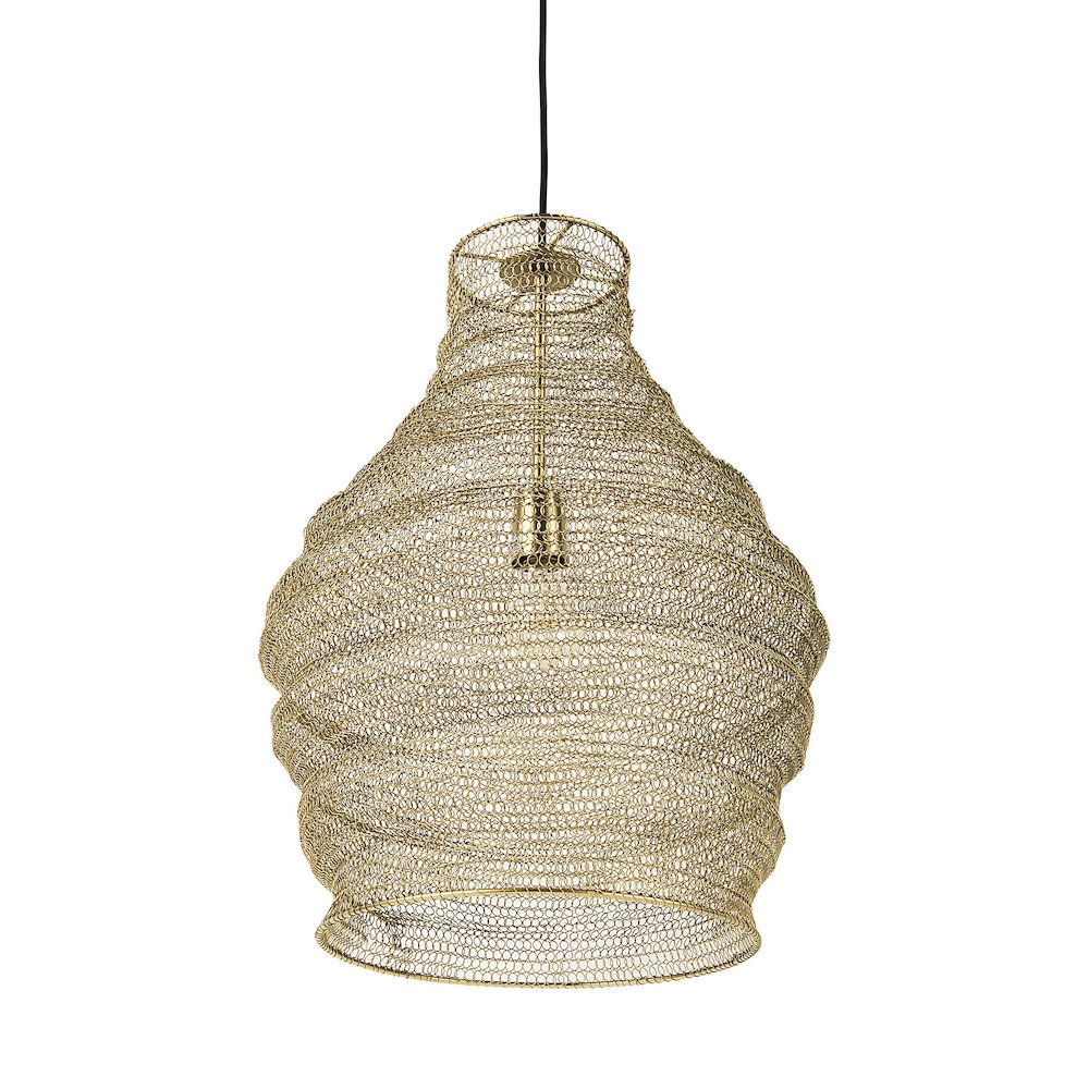 Halycon 16.0L x 16.0W x 20.0H Gold Mesh and Iron Pendant Light. Picture 1