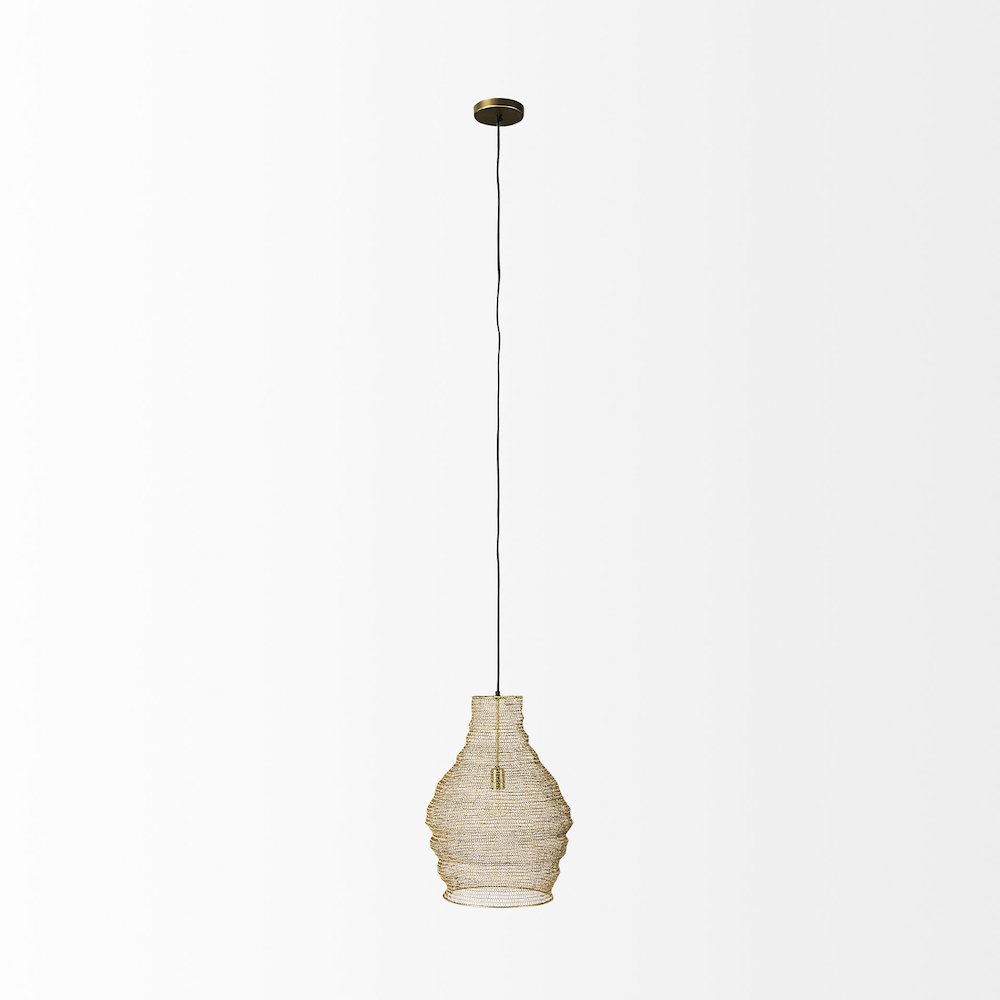 Halycon 16.0L x 16.0W x 20.0H Gold Mesh and Iron Pendant Light. Picture 3
