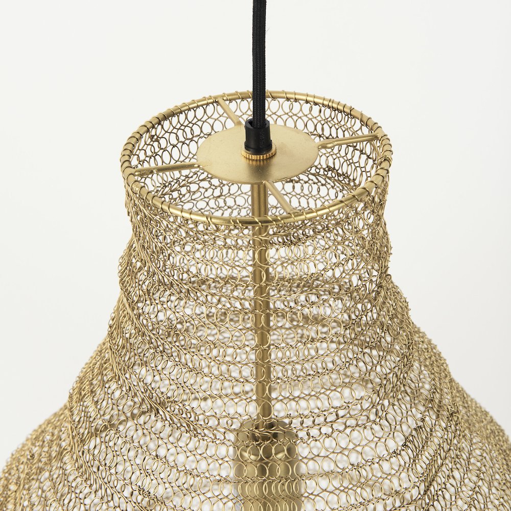 Halycon 16.0L x 16.0W x 20.0H Gold Mesh and Iron Pendant Light. Picture 6