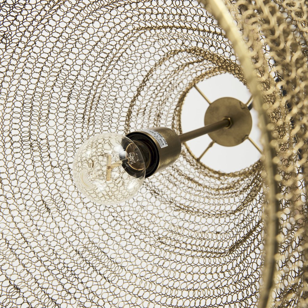 Halycon 16.0L x 16.0W x 20.0H Gold Mesh and Iron Pendant Light. Picture 9