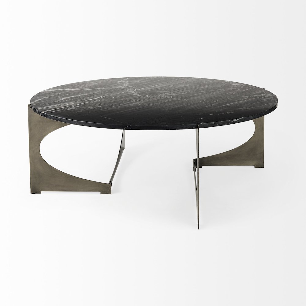 IBlack Marble Top Iron Coffee Table. Picture 6