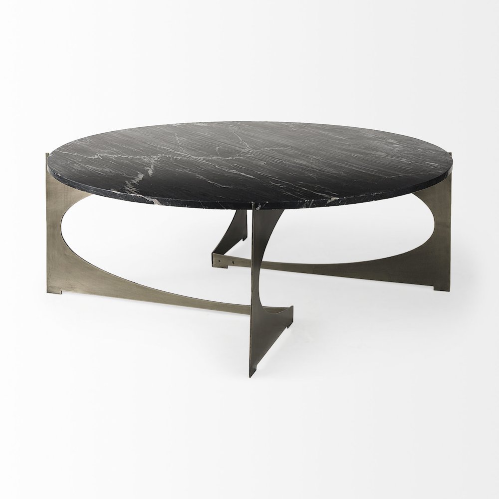IBlack Marble Top Iron Coffee Table. Picture 8
