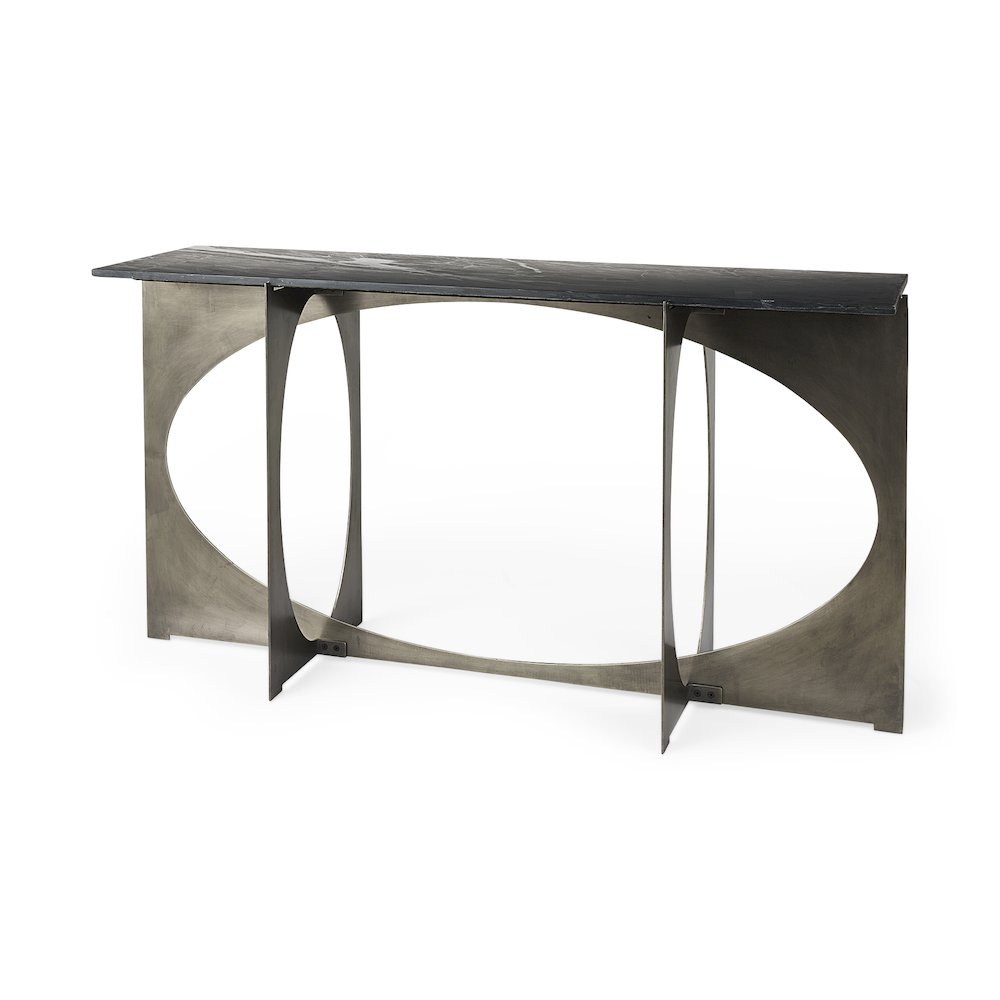 Iv Black Marble Top Iron Console Table. Picture 1