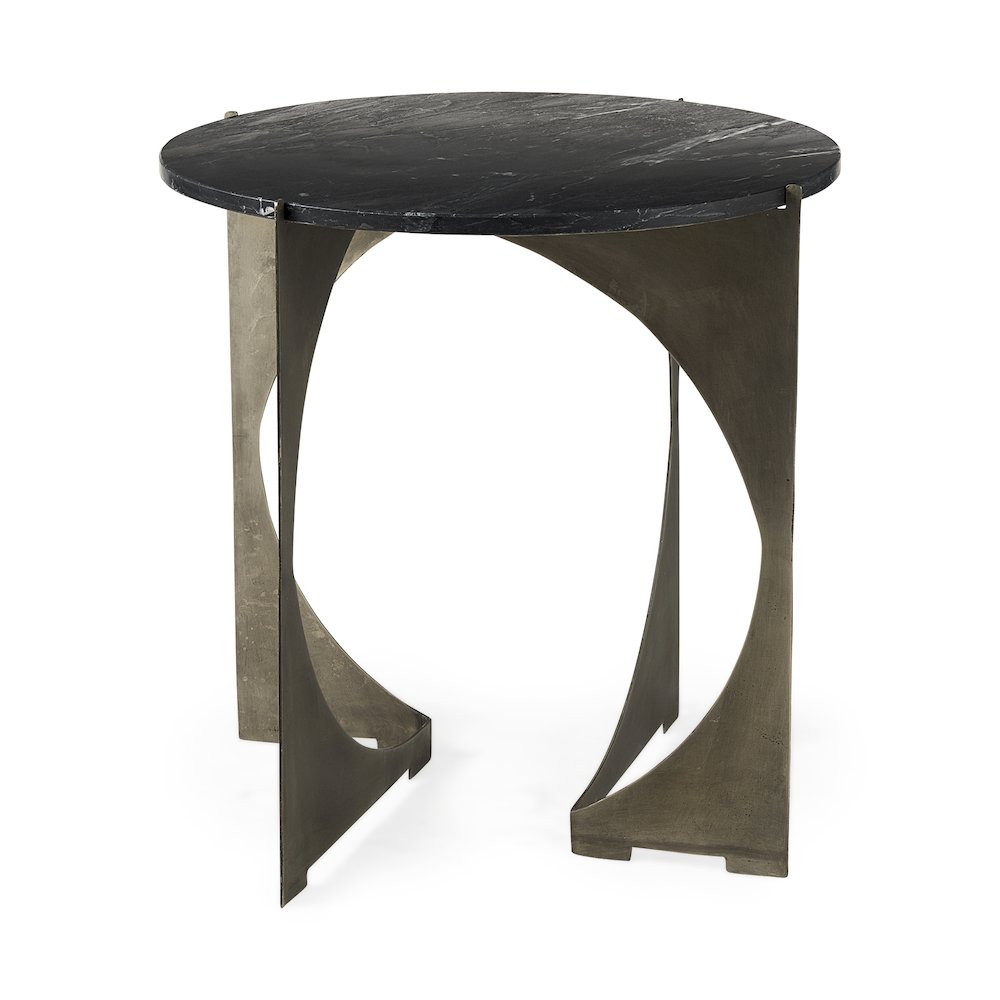 Reinhold 21L x 21W x 21H Black Marble Top Iron Side Table. Picture 1