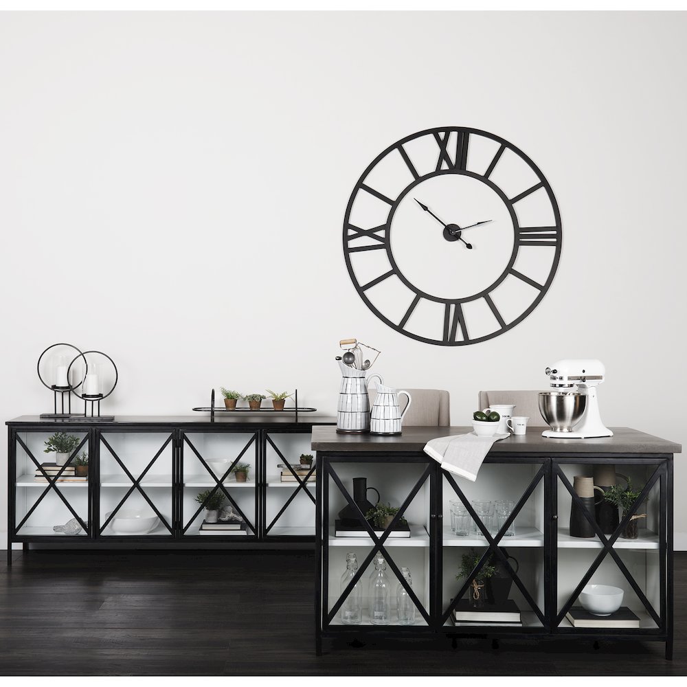 Aurelia 79.0L x 16.0W x 33.0H Black and White Metal Four Door Glass Cabinet. Picture 5